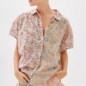 American Eagle Floral Button Down Patchwork Top - Small